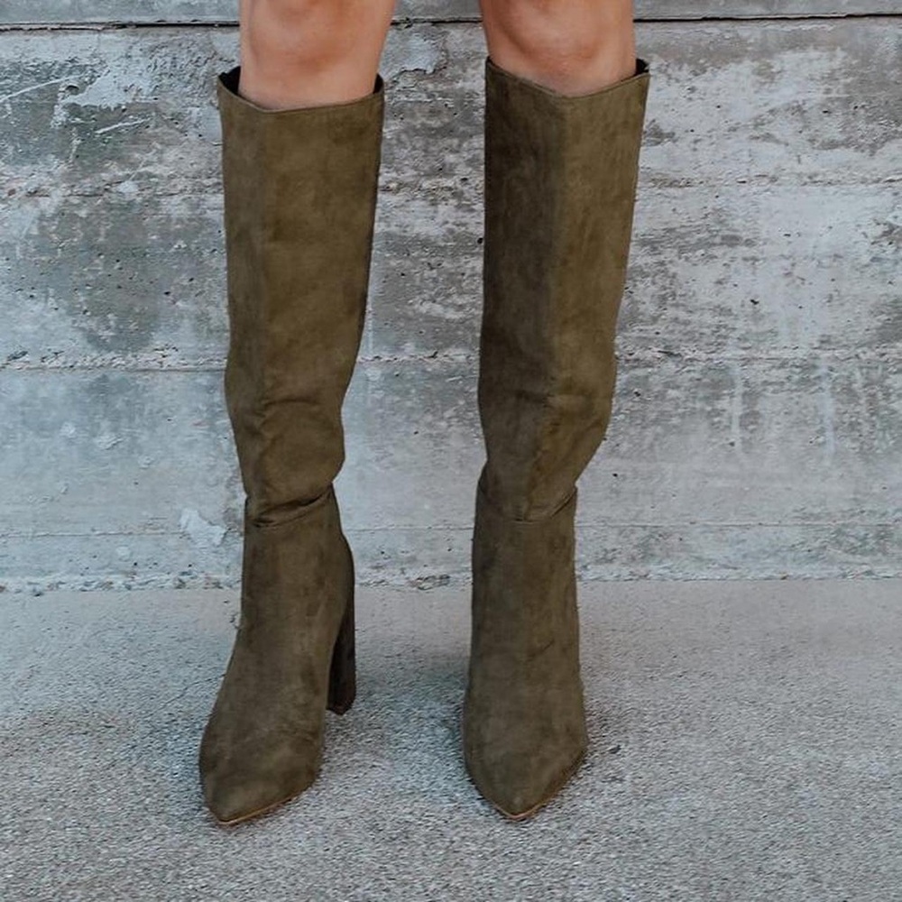 Lulus Olive Suede Knee-High Boots